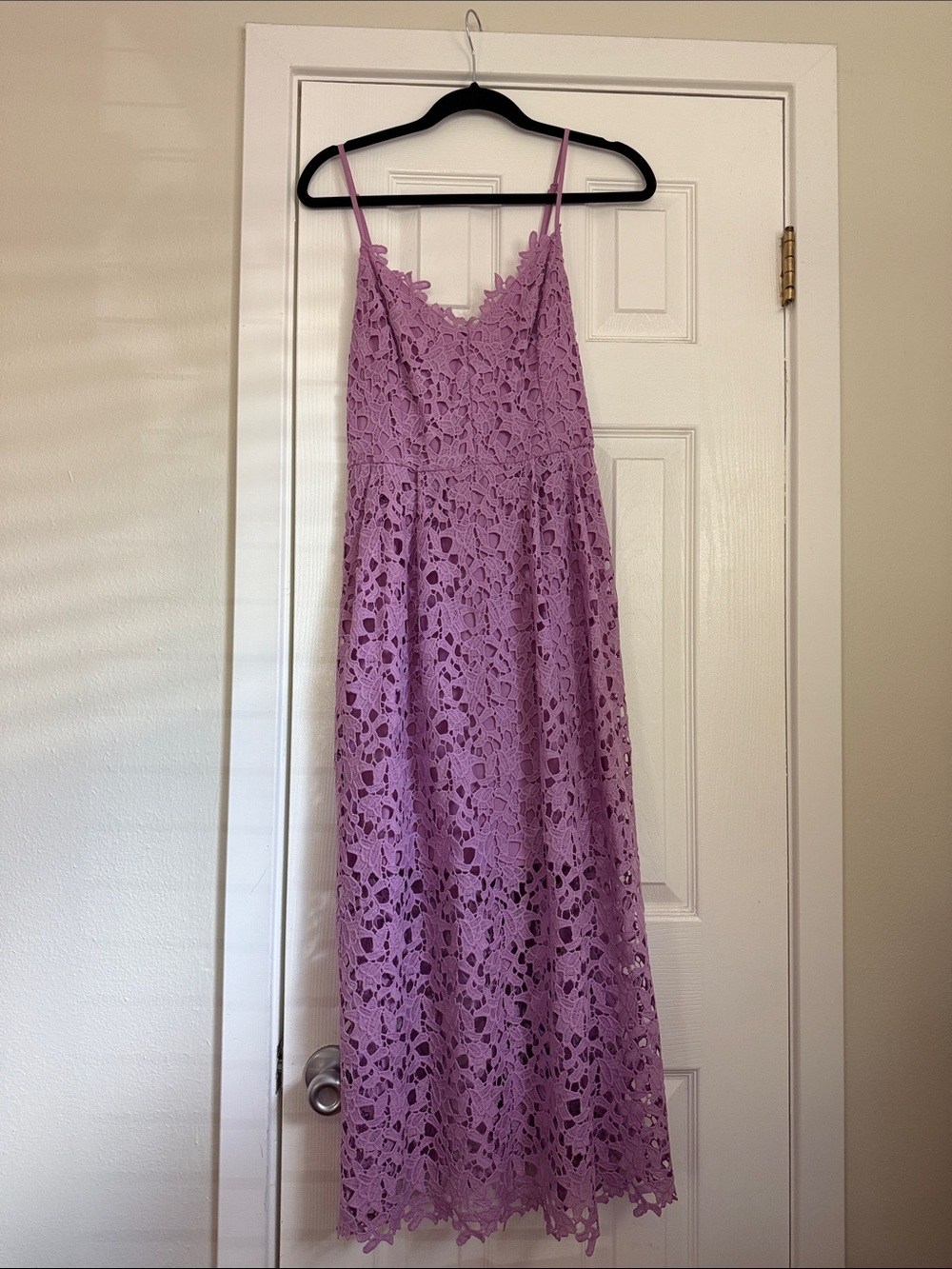 Astr Lavender Crochet Maxi Dress with Spaghetti Straps